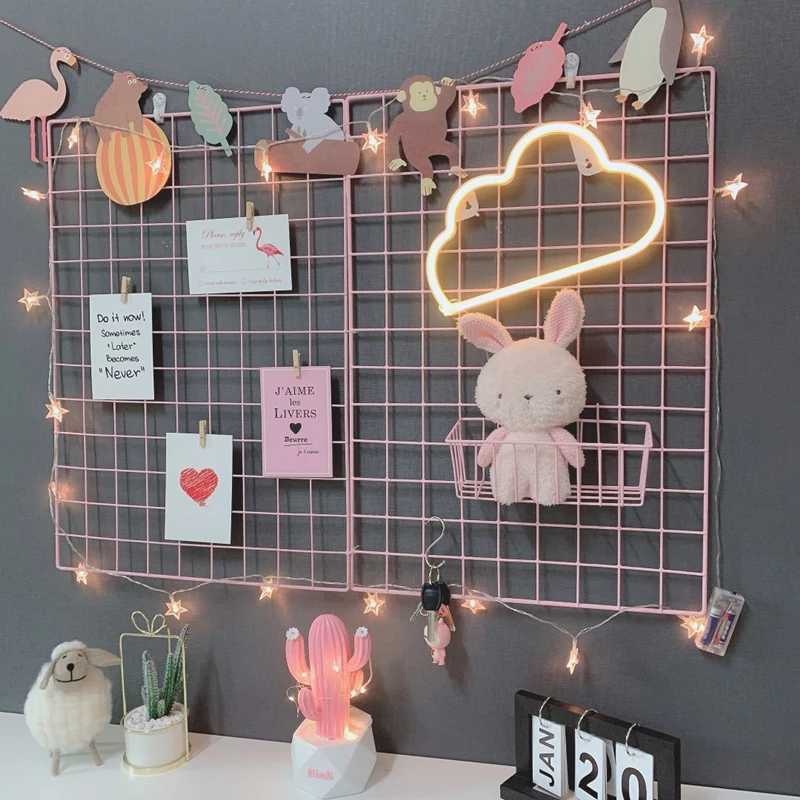 Home Wall Decoration DIY Art Iron Grid Decor Photo Frame Postcards Storage Wall Art Display Storage Rack Holder Shelf OrganizerXJ250214