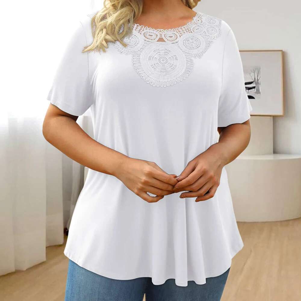 Plus Women's Tops 2024 Summer Large Size Basic T-Shirt Tee Solid Color Casual Korean Pullover Shirt For Female Clothing