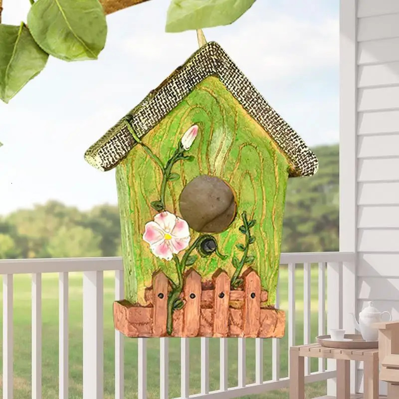 Hangable Bird Houses For Outside Hangable Resin Hand Carved Bird Nest For Outside Sturdy Multifunctional Outdoor Garden Decor 250206