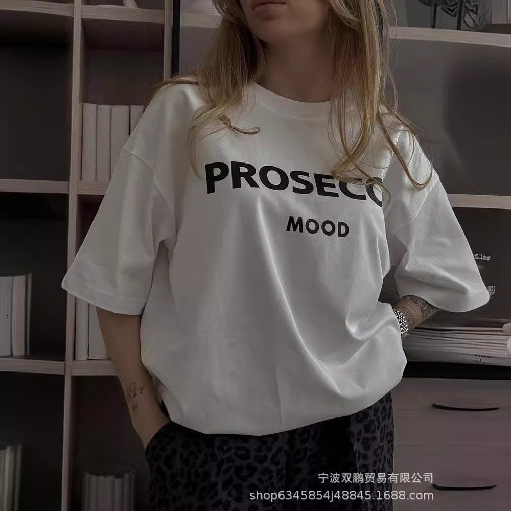 Designer Free Shipping American Letter Printed T-shirt For Women Pure Cotton Round Neck Loose Short Sleeved Top INS Style