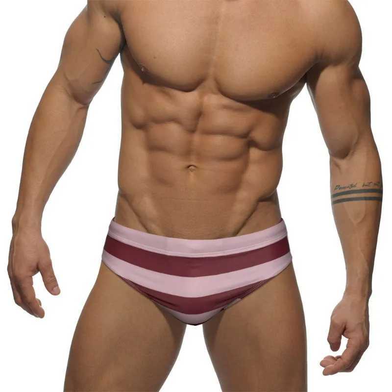 Striped Beach Shorts for Men Swimming Trunks Low Waisted Swimwear Boxer Briefs Sexy Bikini Bathing Suit Underwear Boardshorts W250214