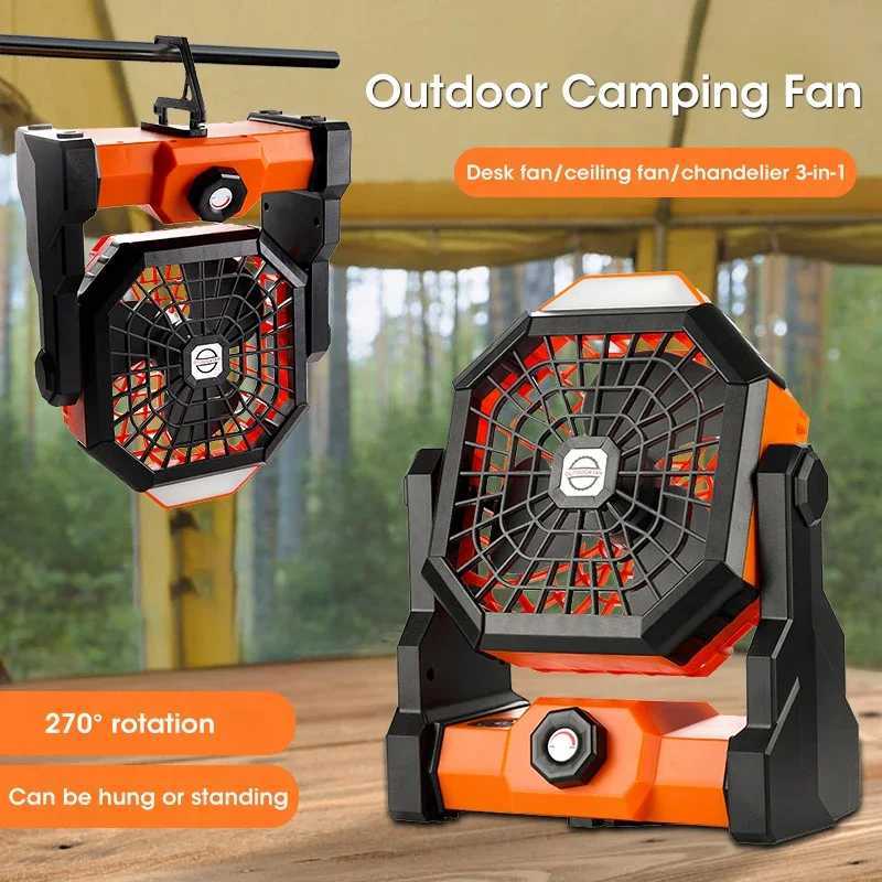 USB Portable Rechargeable Adjustable Speed Lantern Camping Fan With Led Lights For Tent 7800mAh Battery Operated Powered Z250214