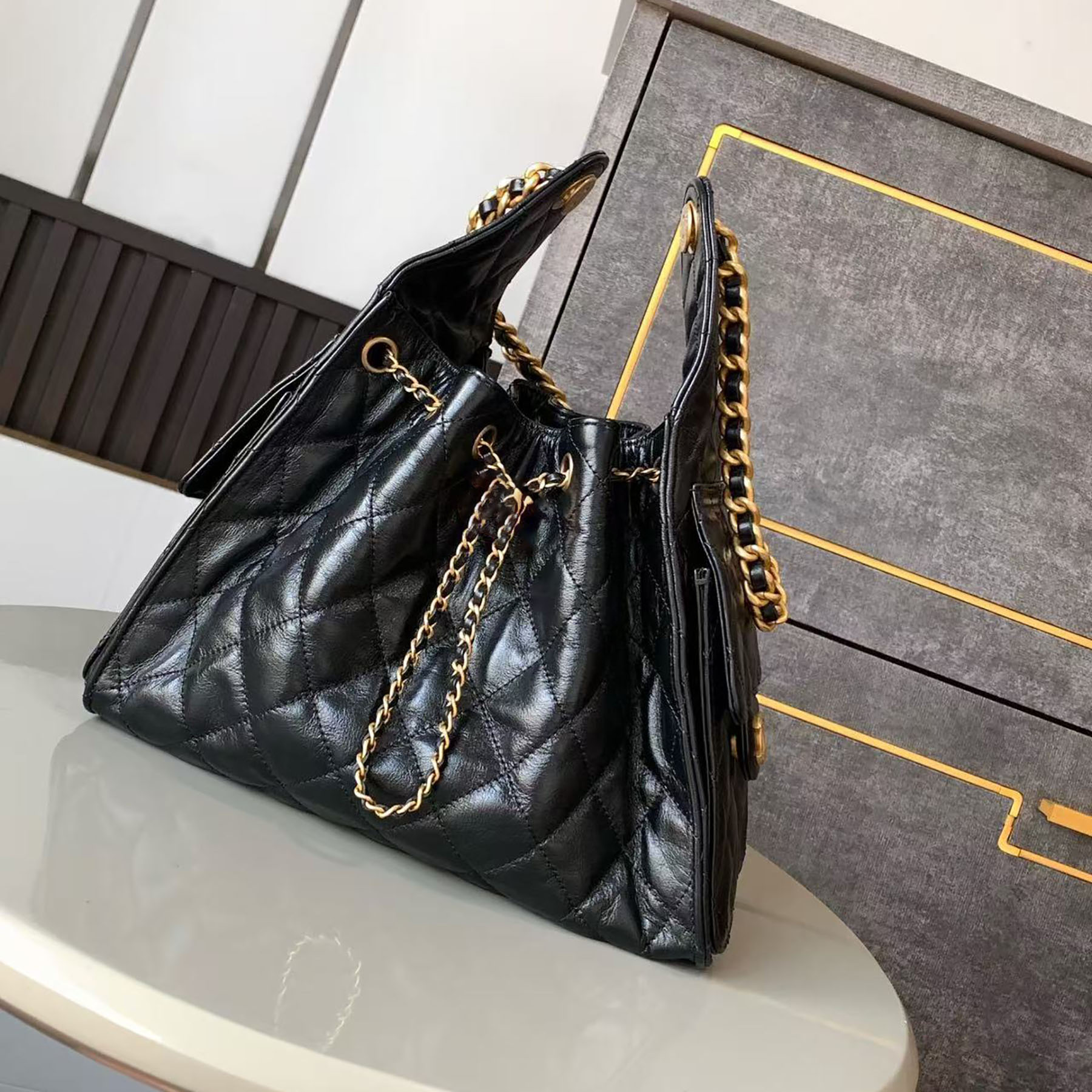 2025 HOBO Upgrade Mirror Quality Designer Bucket Bags for Women Cowhide Leather Bag Luxury Handbags Fashion Hobo Black Purse Shoulder Chain Bag