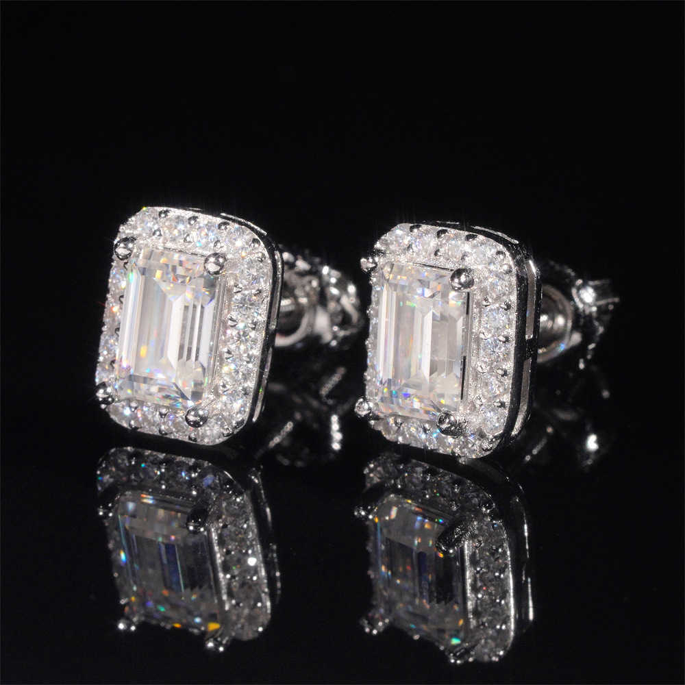 Diamond hair fashionable high-end S925 silver square 50 cent moissanite couple earrings for boys and girls