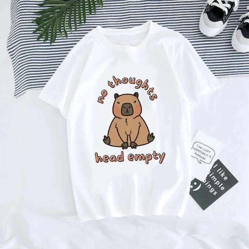 Funny L Love Capybara Print Haruku Plus Size T-Shirt Women Anime Kawaii Tops Short Sleeves Ins Tees Aesthetic Female Clothing