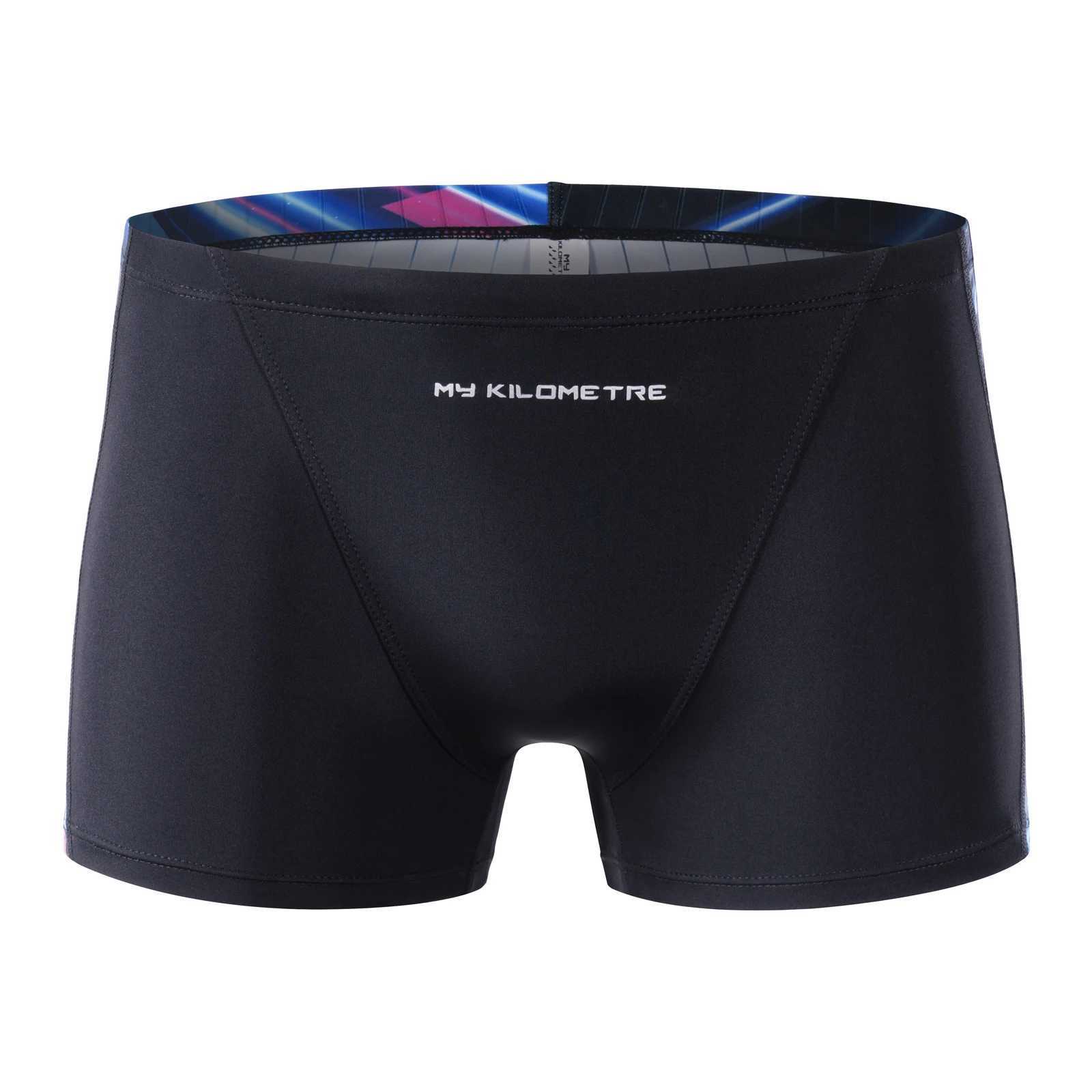 MY KILOMETRE Mens Square Leg Athletic Swim Jammers Durable Training Splice Team Swimsuit Men Swimming Trunks Neon Size XS-2XL W250214