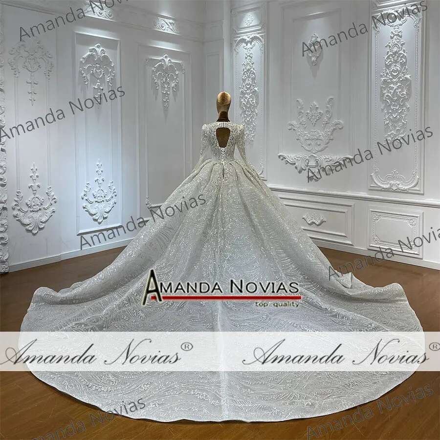 Custom A-Line o-neck V-neckline full beading lace wedding dress