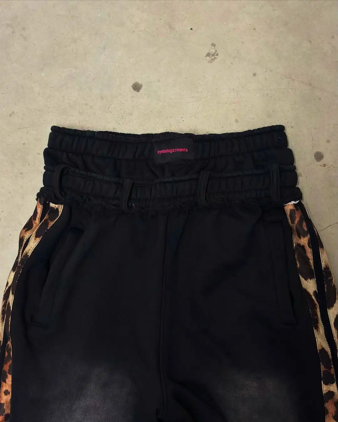 American Harajuku Low Wash Wouring Cotton Leopard Large Decoration Double Lims Leisure Pants Mens Trend Street Hip Hop 250213