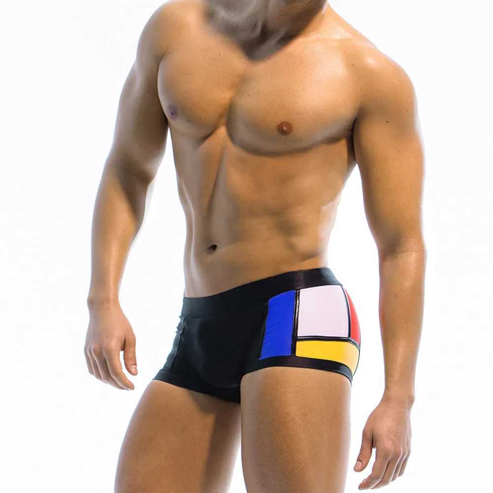 Mens Swimming Trunks Swimwear Black/White Drawstring Nylon Beach Shorts Multicolor Patchwork 2022 Sexy Swimming Pool SwimsuitT250213