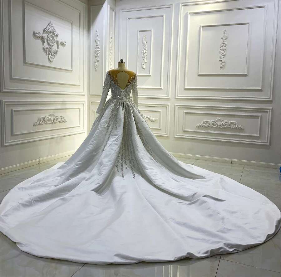 Custom The Full Pearl Neckline V-neck 2 In 1 Stain Wedding Dress