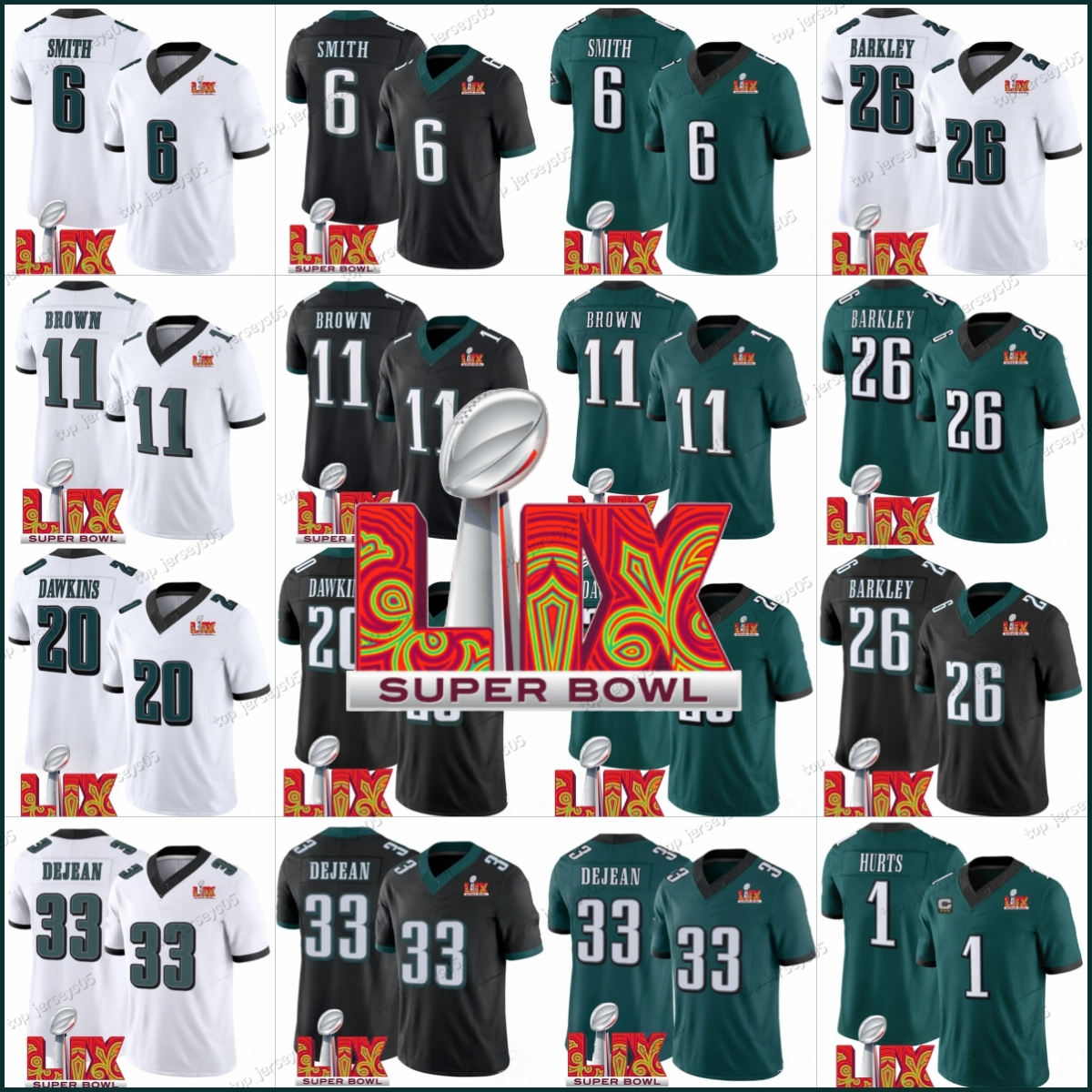 Saquon Barkley Football Jersey Jason Kelce A.J. Brown Jalen Zack Baun Reed Blankenship Dean Super Bowl LIX Quinyon Mitchell Darius Slay jr Brandon Mailata