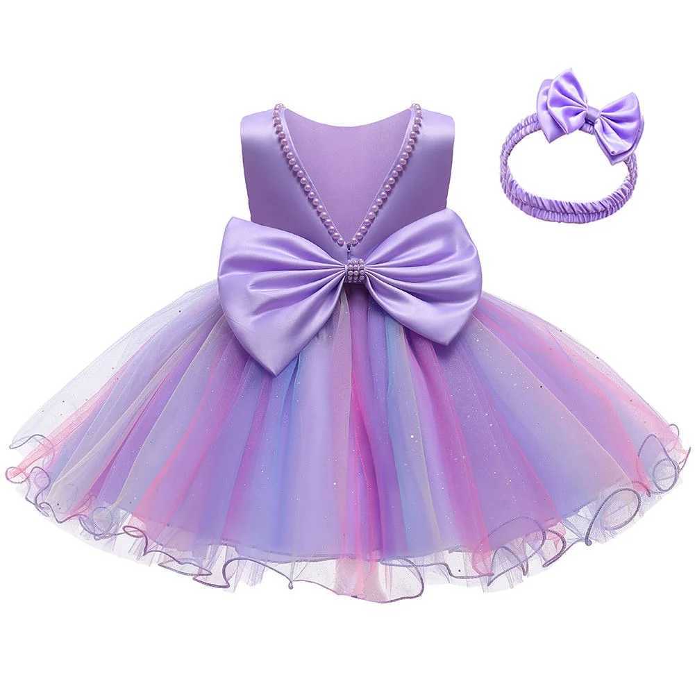 Newborn Baby Girls Baptism Dress For Baby Lace Princess Dress Solid Evening Clothes with Headband Infant Wedding Par Vestidos Z250214