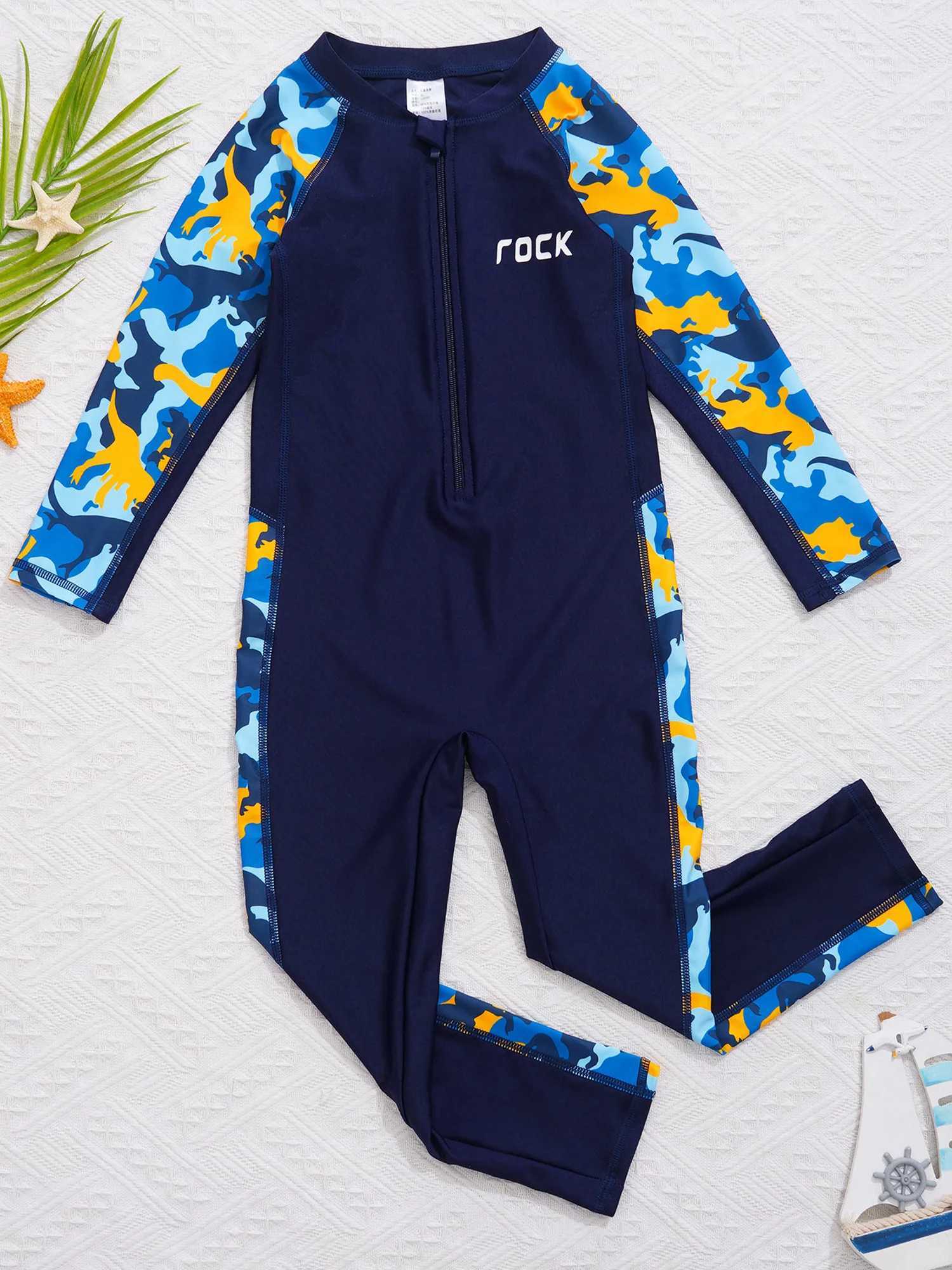 Kids Boys Rash Guard Set One-piece Sun Protection Swimsuit Swimwear Bathing Suit for Beach Pool Vacation Swimming Surfing Z250214
