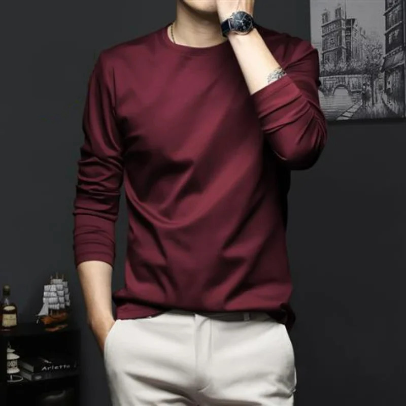 Autumn Promotion Ice Silk Tshirt Mens Korean Casual Versatile Solid Long Sleeve VNeck Fashion Slim Thin Top 250108
