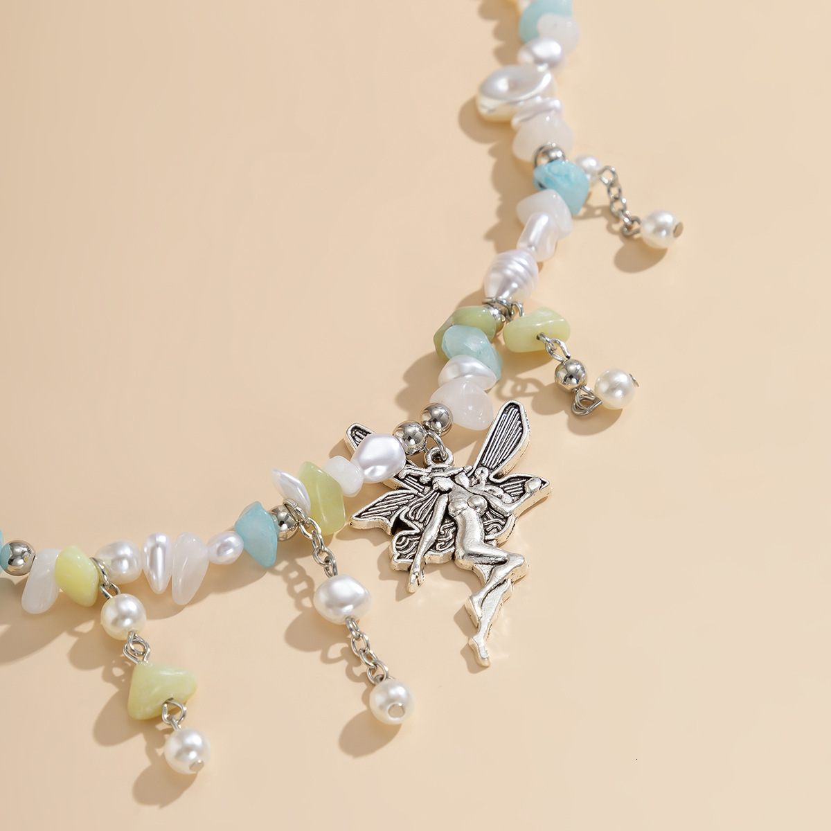 Woman fashion Jewelry Colorful Stone Beaded Sweet Women's clavicle Chain Pastoral Angel Pendant Necklace