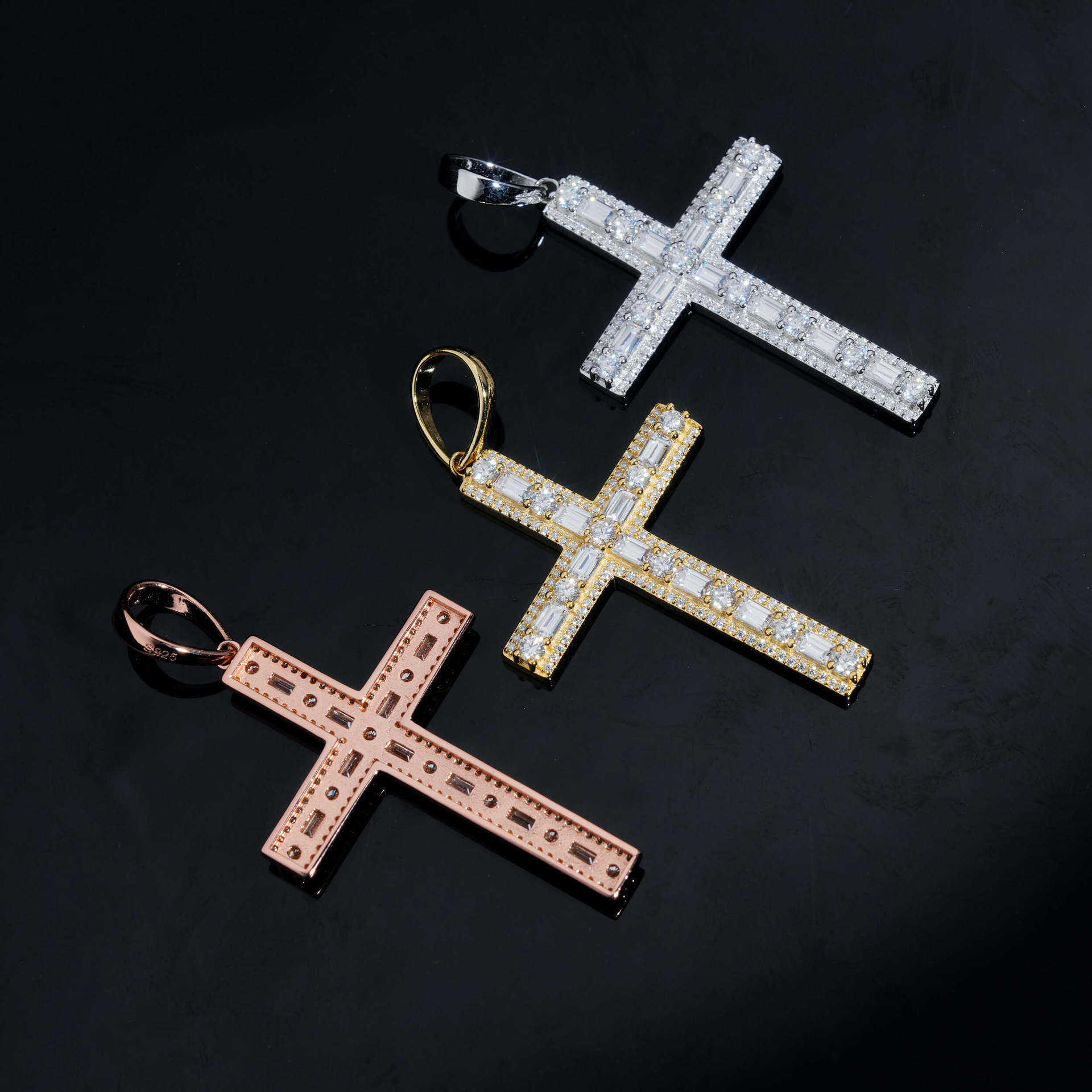 ZUANFAs new S925 silver moissanite cross male necklace hip-hop trend personality pendant GRA