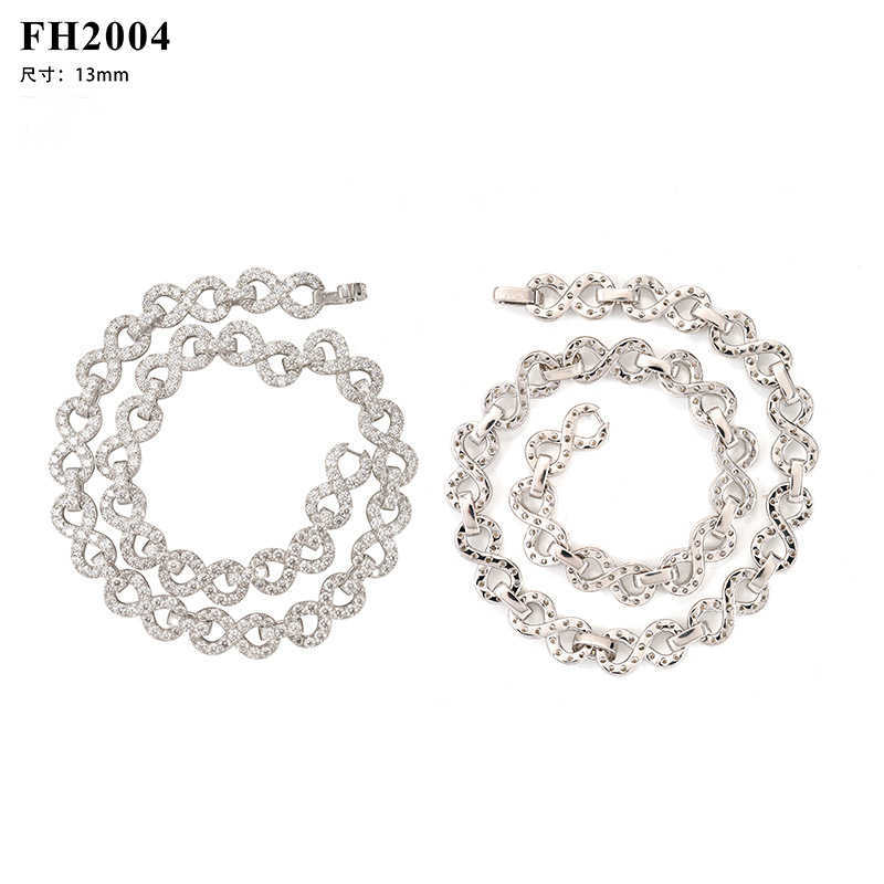 Diamond hair new 13mm 925 silver inlaid moissanite 8-shaped Cuban chain necklace bracelet Wuzhou