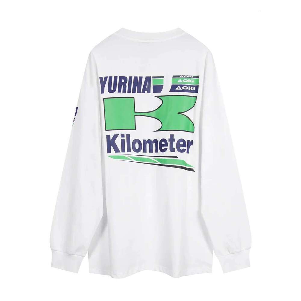 Dopamine Candy Colored Racing Printed Long Sleeve T-Shirt For Men And Women Round Neck Baggy Casual Autumn Top Tees Oversized