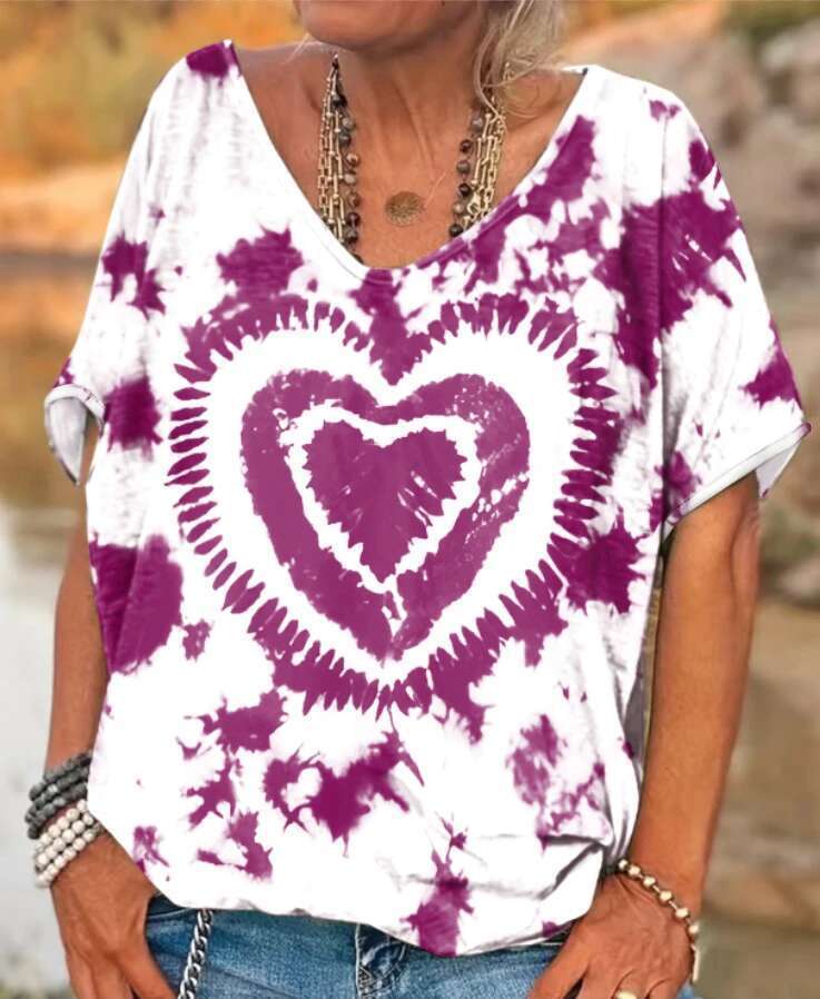 Plus-Size Fashion Printed T-Shirt V-Neck Short-Sleeved T-Shirt Women's Plus-Size Clothing