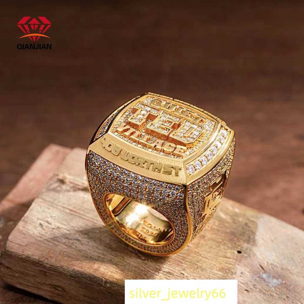 Trendy Diamond Custom Gold Plated 925 Sterling Silver Iced Out Hip Hop Moissanite Rings For Men