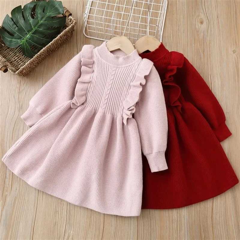 Girls Casual Dresses 2024 Winter New Collection Girls Woolen Dress Sweet Dress Velvet Knitted Solid Color Soft Skirt Z250214