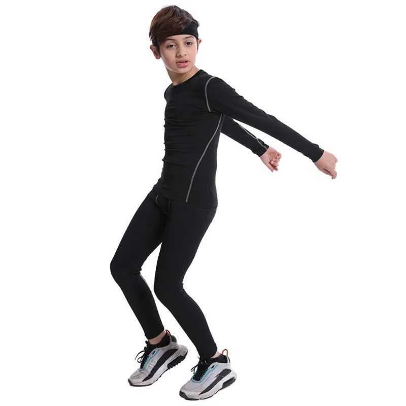 Kids Boy Sports Base Layer Compression 2 Pieces Set Quick Drying Thermal Underwear Running Suit Z250214