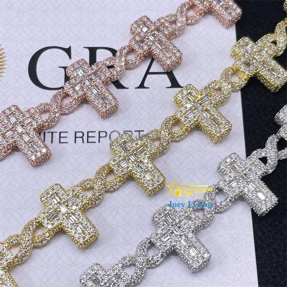 Top sale baguettes Moissanite Cross Infinity Cuban Link Chain Sterling Silver 925 iced out jewelry moissanite diamonds Bracelet
