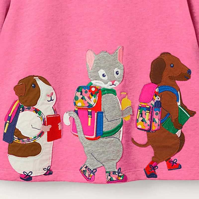 Little maven 2024 Baby Girls Long Sleeves Dress Cotton with Lovely Animals Autumn Casual Clothes for Kids 2-7 year Z250214