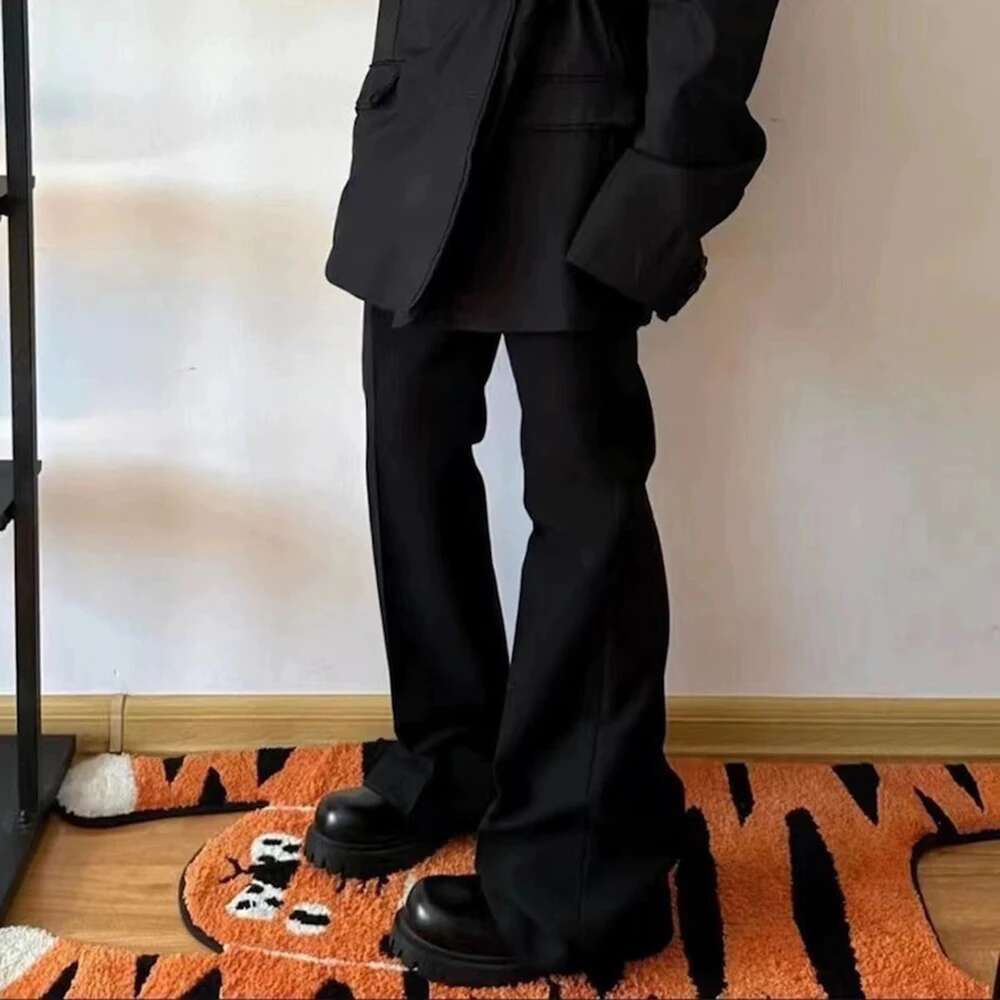 New Black Color Straight Boot Cut For Men Streetwear Loose Baggy Suit Pants Ropa Hombre Oversized Casual Flare Trousers