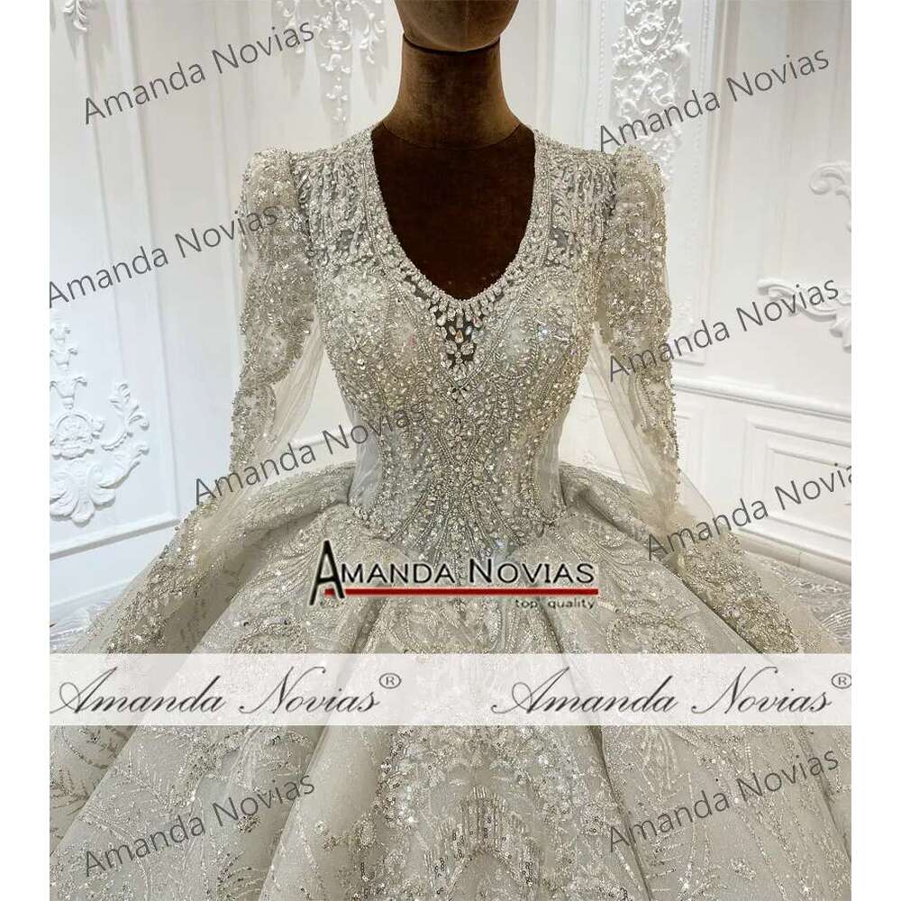 Custom A-Line o-neck V-neckline full beading lace wedding dress