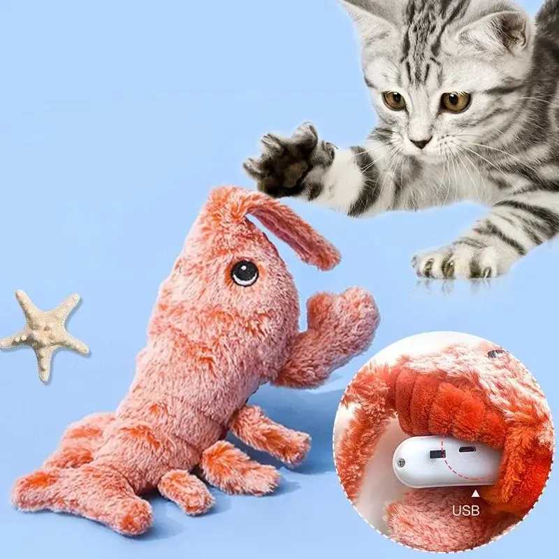 Animal Electric Jumping Shrimp Cat Lobster Washable Stuffed Toys Vibration Sensor Cats Toy Pet Dog TeasingT250214