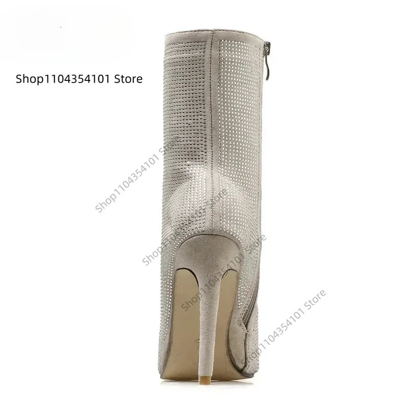 Spring Banquet Sexy Shiny Crystal Rhies Womens Ankle Boots High Heels Nightclub Modern Booties For Females Shoes 250220