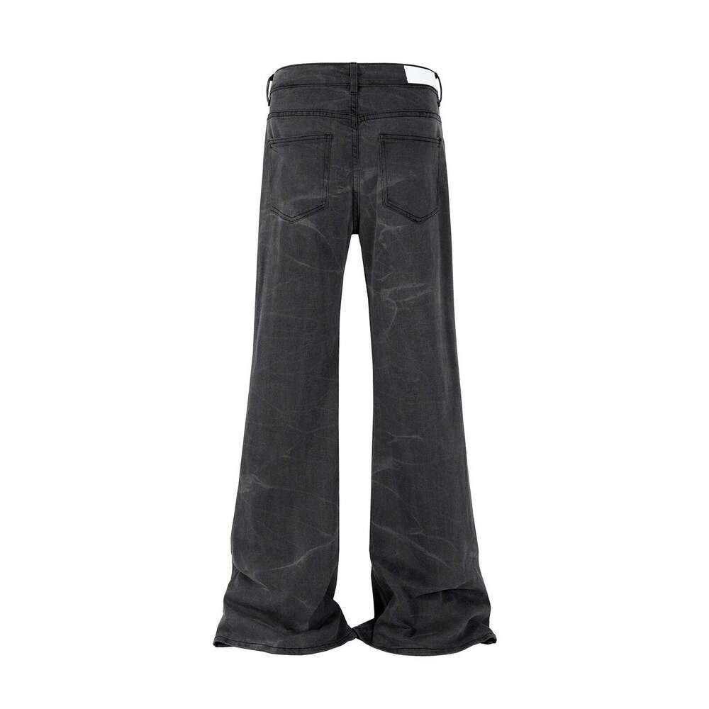 Streetwear Washed Water Wave Patterned Micro Flared Jeans For Men Straight Pantalones Hombre Casual Baggy Denim Trousers