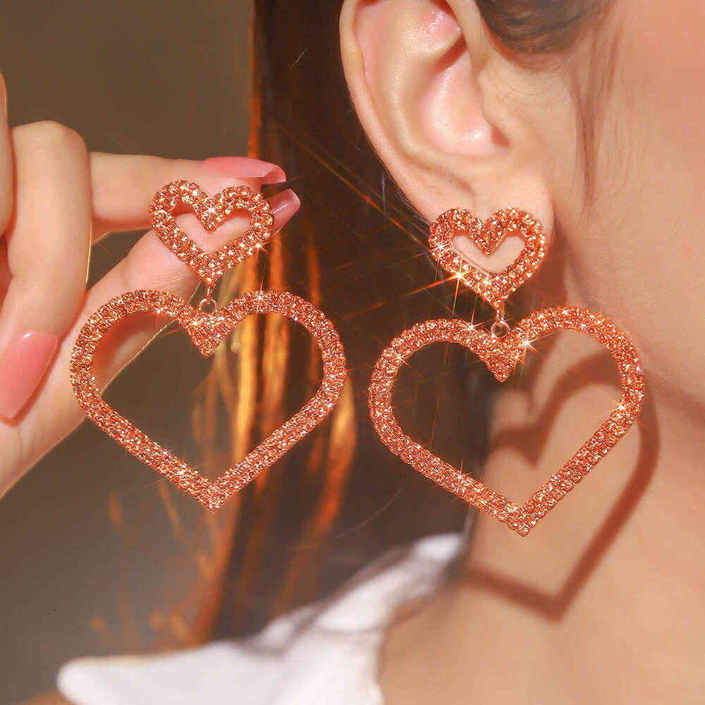 Valentine's Day Grand Sparkg Full Dia Love for Women Fashion Double Peach Heart Earrings Ear Accessories