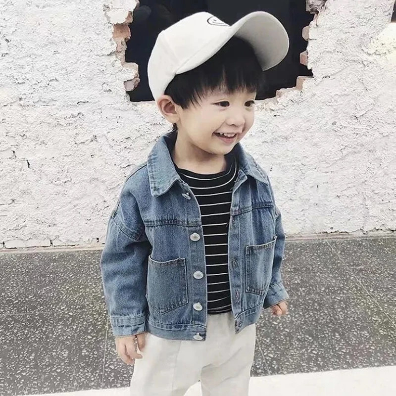 Kids Casual Jacket Boys Solid Color Jeans Coats Fashion Girls Denim Jacket Baby Clothes Children Outerwear TZ149 250213