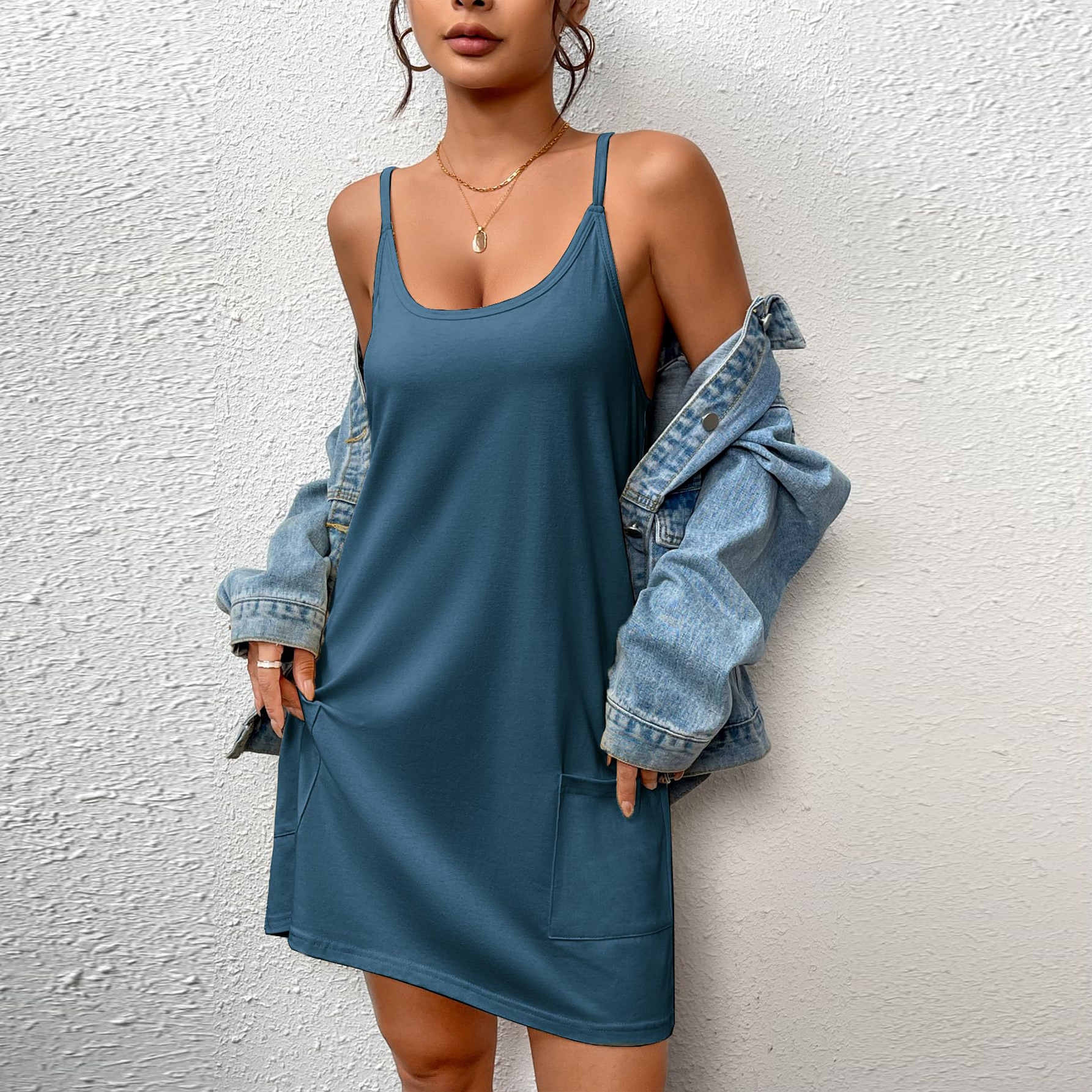 F76-Suspender pajamas printed two-piece set large size home nightgown European and American