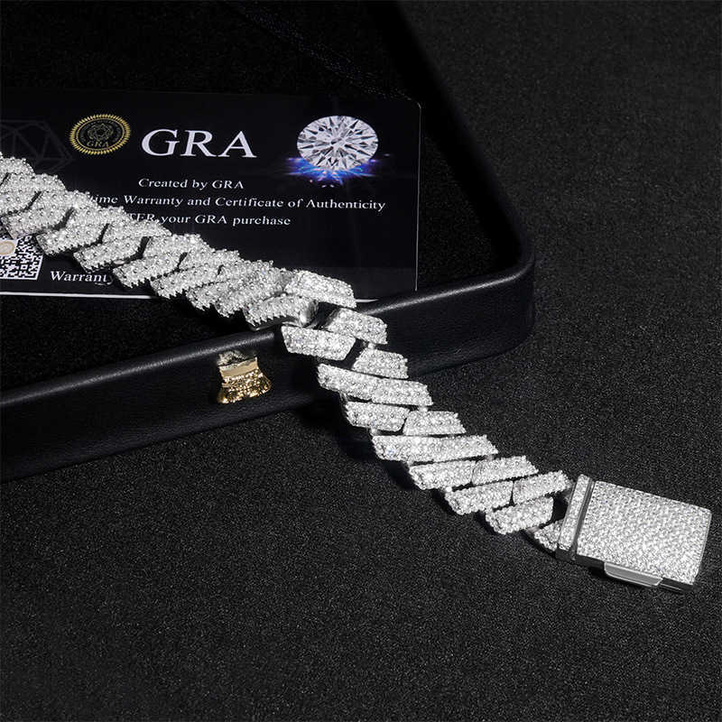 Diamond hair jewelry high-quality moissanite Cuban chain 15mm pure silver gold-plated trade special Cuban chain