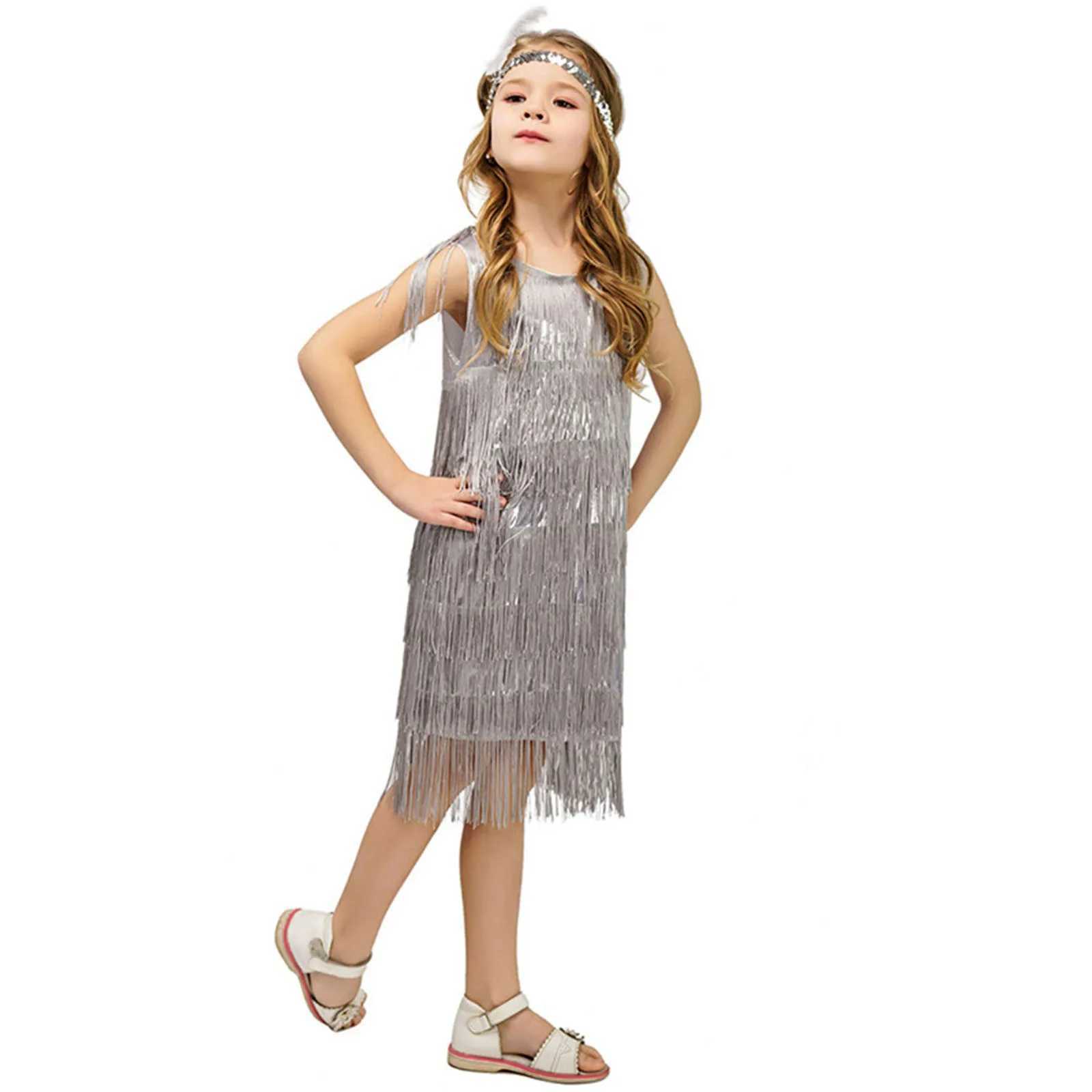 Children Summer Dresses For Girls Flapper Dress Sequins Fringe Latin Dance Dress Tassel Tango Dress Ballroom Girls Clothes Z250214