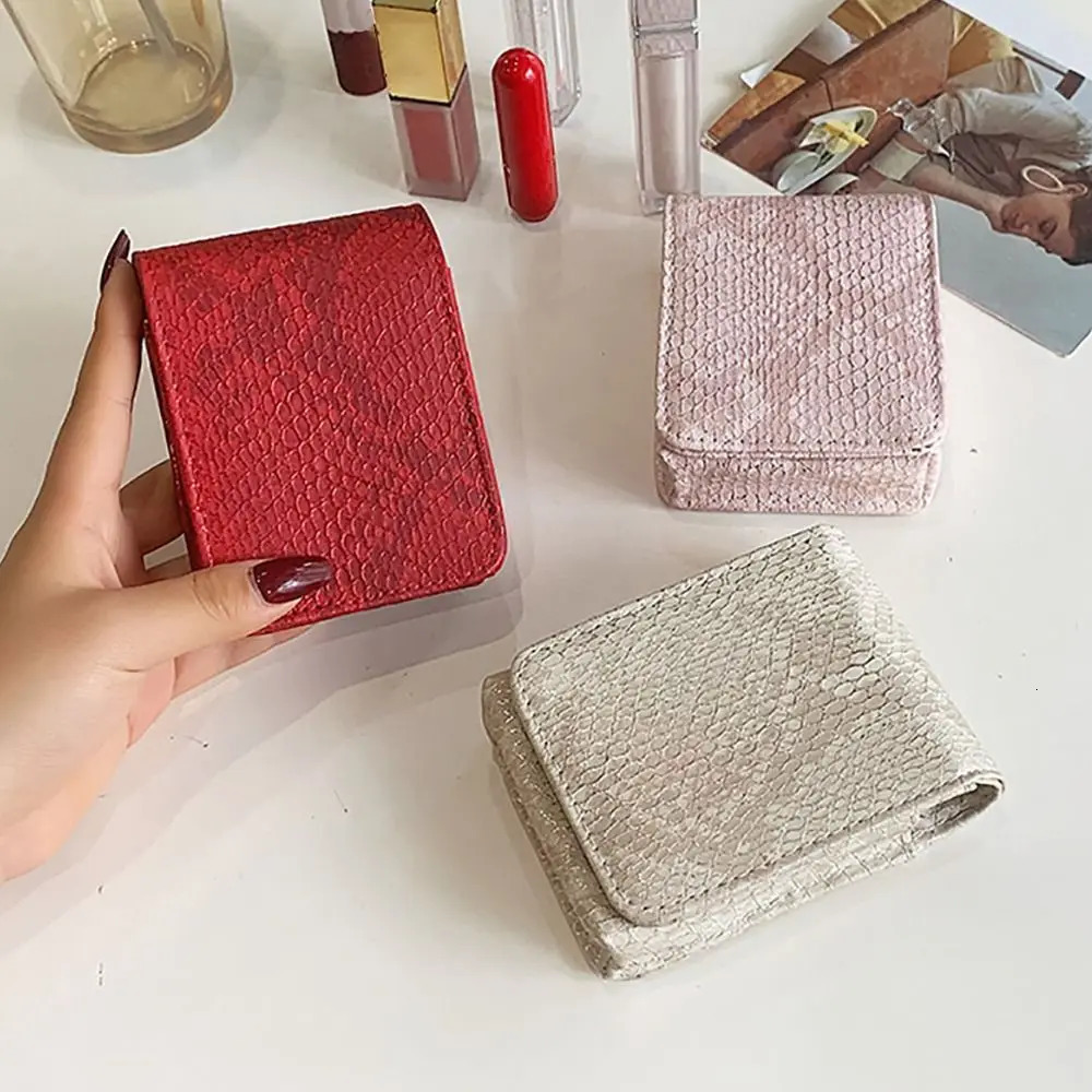 High-quality PU Leather Lipstick Bag With Mirror Mini Lipstick Protective Cover Snap Button Lipstick Pouch 250207