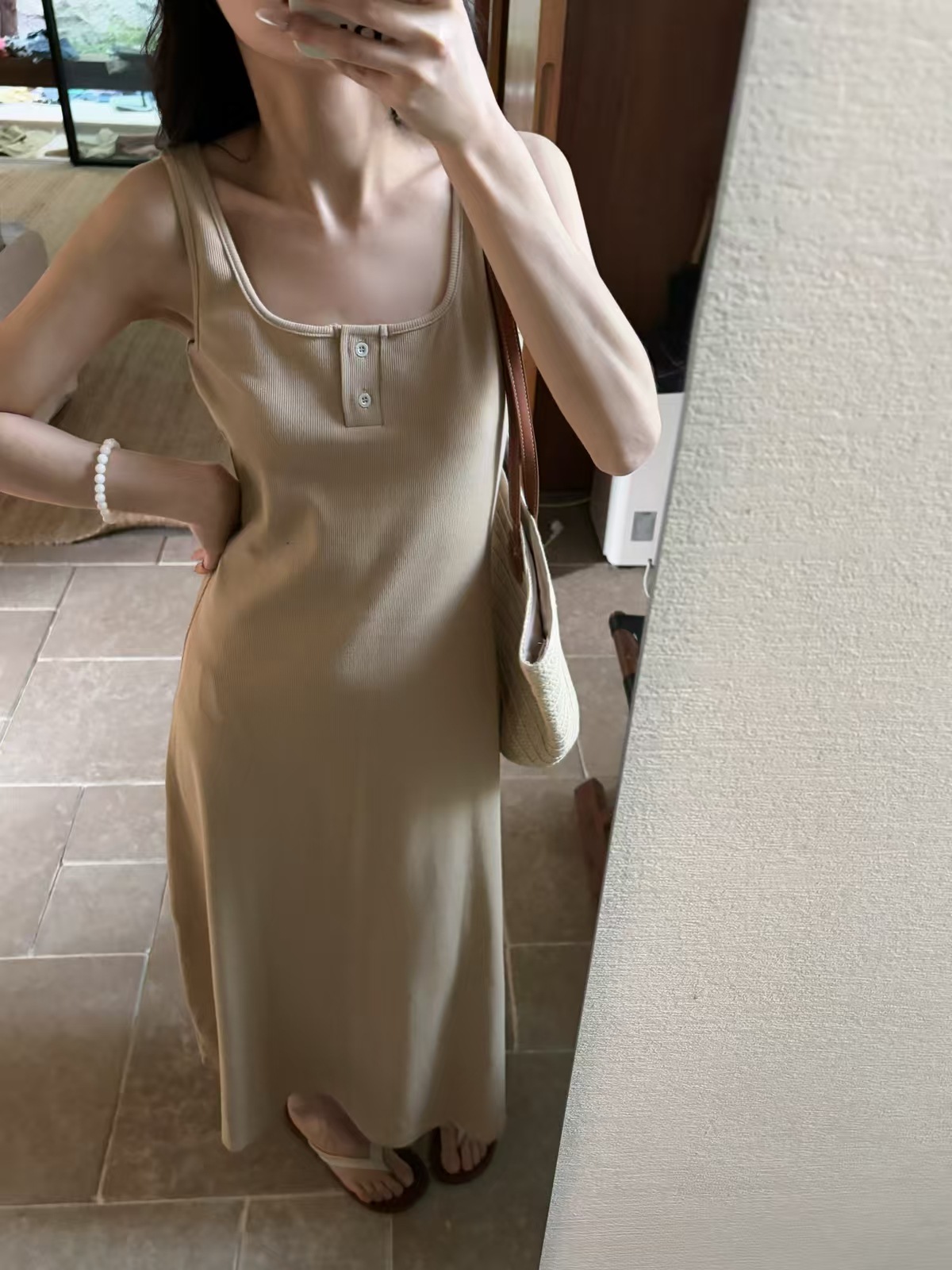 X222 Simple knitted vest dress for women Spring and summer slim fit versatile long skirt