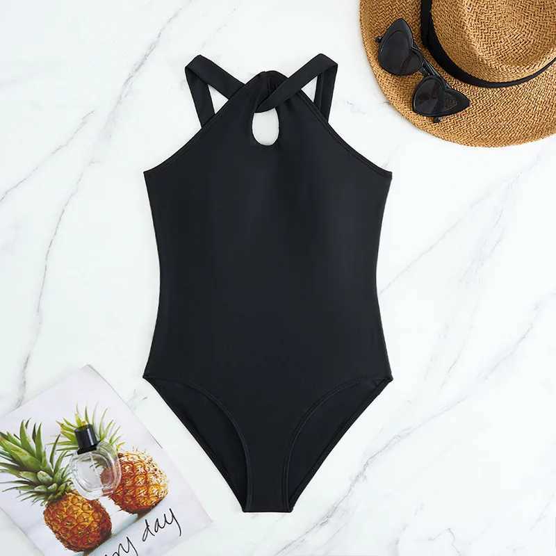 Black Girls One Piece Swimsuit 8-12 Year Kids Swim Suit Teenage Childrens Swimwear 2025 High Neck Bathing Suits Beach Bodysuit Z250214