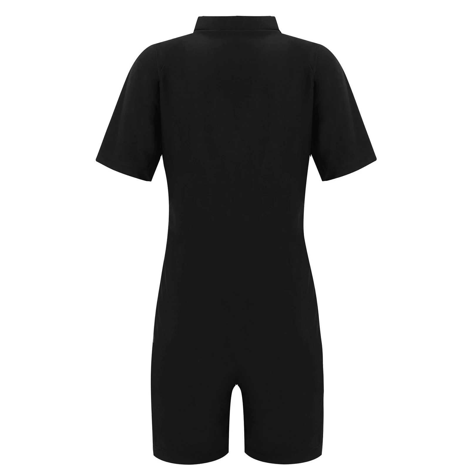 Children One-piece Swimwear Stand Collar Short Sleeves Color Swimming Bathing Suiti Short Rash Guard Jumpsuit Cool Kids Swimsuit Z250214