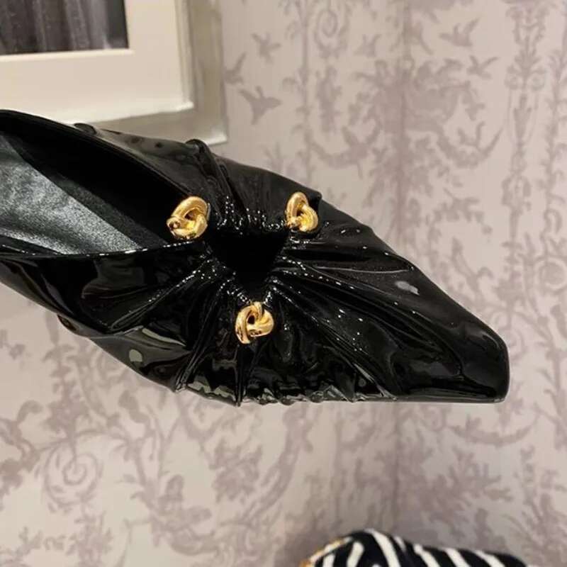 Pleated Flat Slipper Women Shoes 2024 Summer Fashion Hollow Out Mules Sandal Pointed Toe Slip On Dress Outdoor Slides Pumps