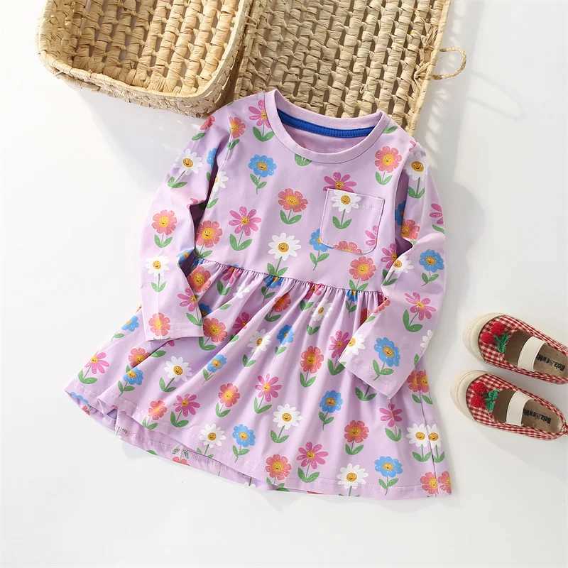 Jumping Meters 2-7T Kids Long Sleeve Princess Girls Dresses Flowers Print Autumn Spring Hot Selling Birthday Par Dresses Z250214