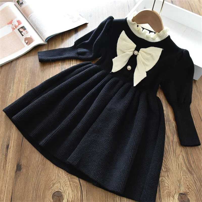 Long Sleeve Girls Winter Dresses 2023 New Warm Knit Sweater Kids Red Christmas New Year Par Princess Gown 1-8 Yrs Baby Vestido Z250214