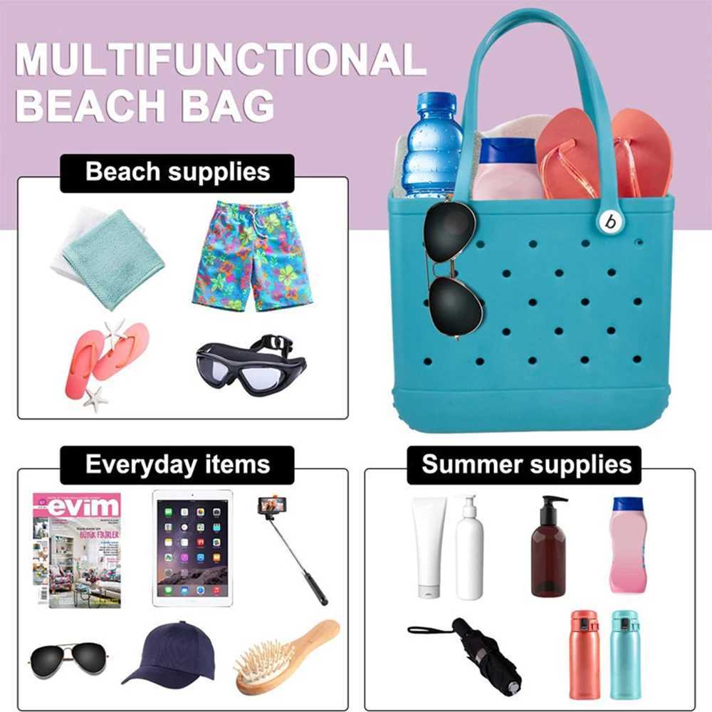 Solid Fashion Hole Durable Waterproof Beach Bag Fashion Rubber Handbag Beach Boat Swimming Sports Shopping Portable Eva HandbagsC250214