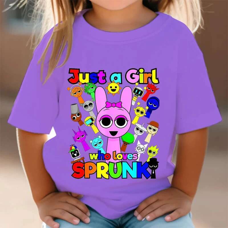 Just a girl who loves Sprunki kids T-shirt summer kids Incredibox short sleeve t-shirts boys cartoon tall girls casual clothing