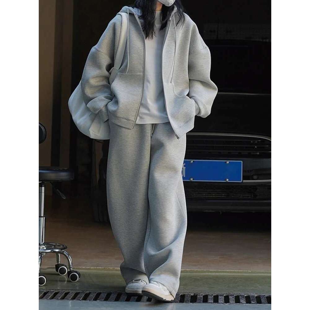 Minimalism Solid Hooded Cardigan Sweatshirt For Women Drawstring Zipper Long Sleeve Loose Jackets 2025 Autumn New