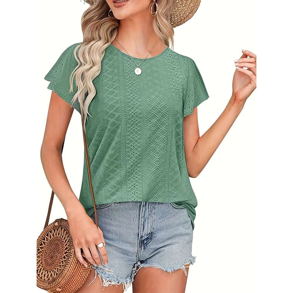 Women's Large Casual Knitted Loose Fit Long Comfortable Breathable Regular Sleeve T-Shirt