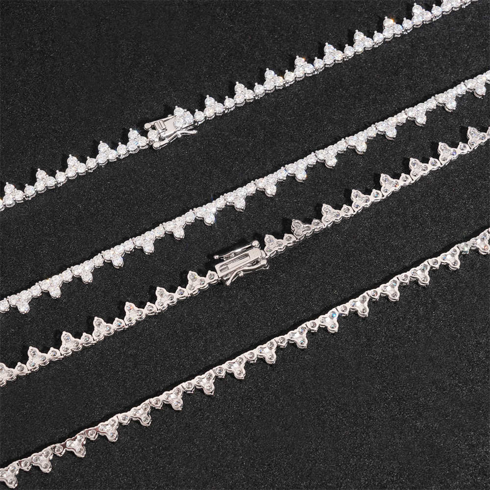 Diamond hair new 925 silver moissanite tennis chain 2.5mm hip-hop three claw bracelet necklace HipHop